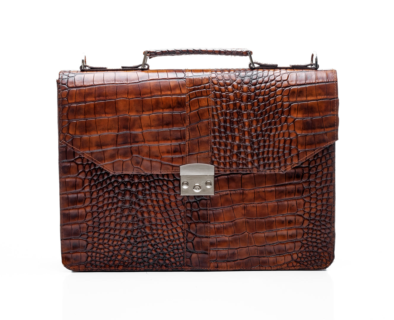 Brown  Naju Leather Briefcase ( Croc Skin )